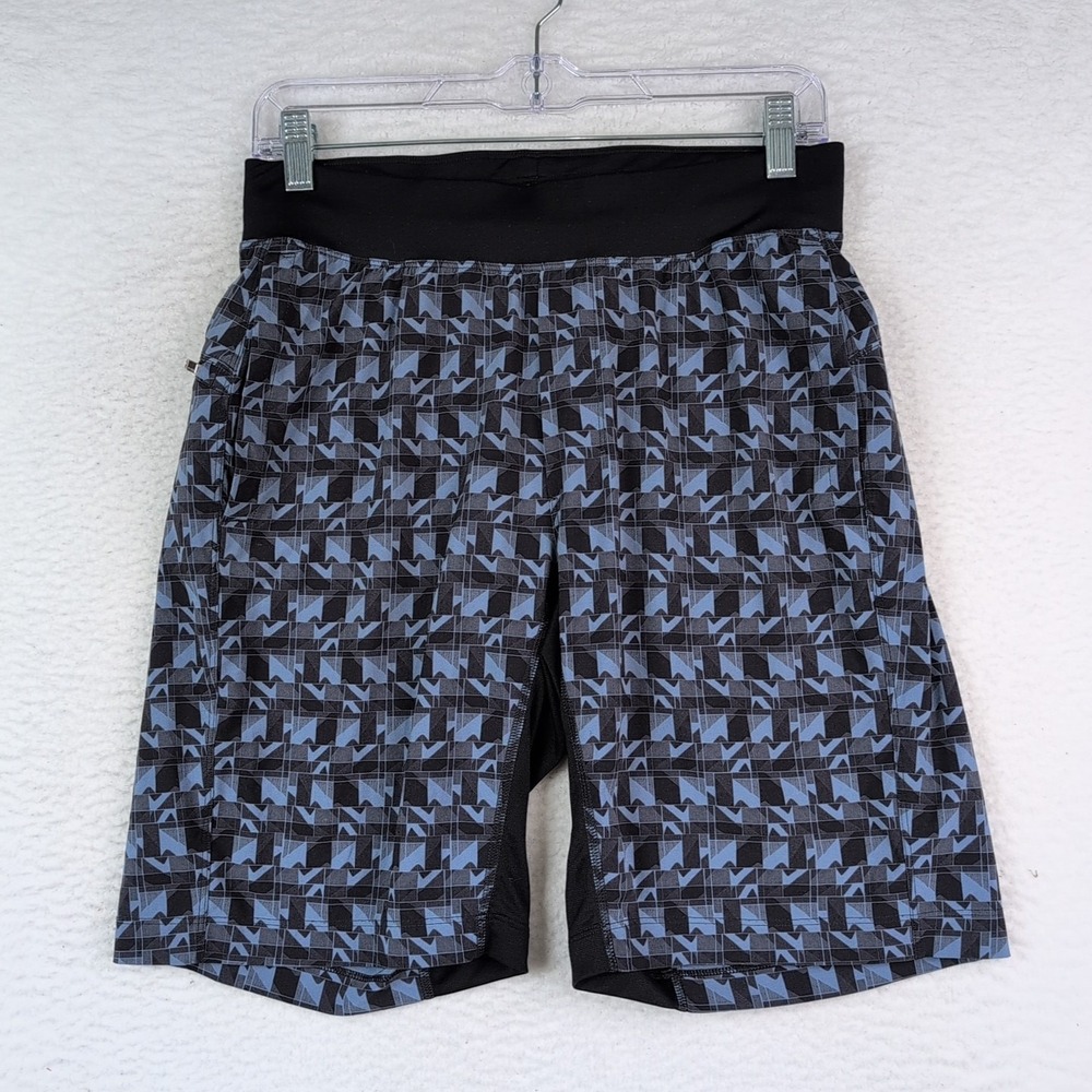 Lululemon T.H.E. Short Men's Small Luxtreme Lined 9" Blue Black Geometric
